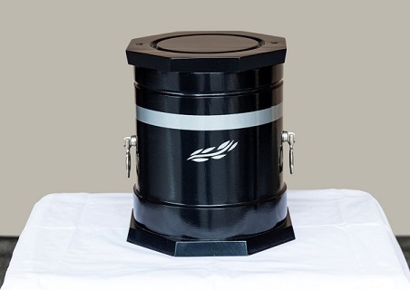 Decorative Steel Black Gloss Finished Urn with Siver Band