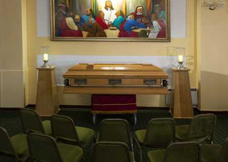 Small image of the Funeral Home set up for a religious funeral