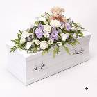Childrens Casket Spray with Teddy - Lilac and White