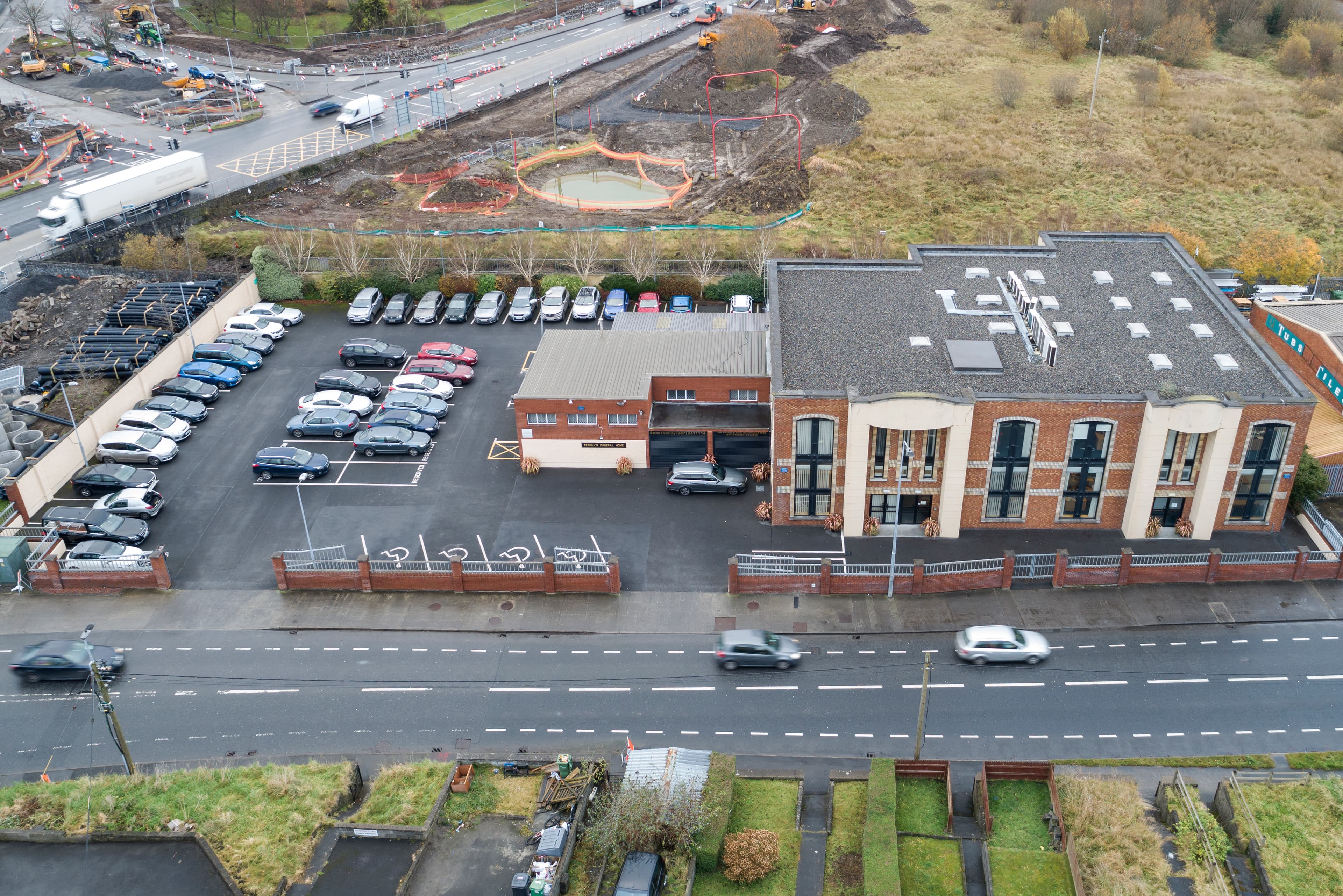 Aerial view of Feehily's Funeral Home